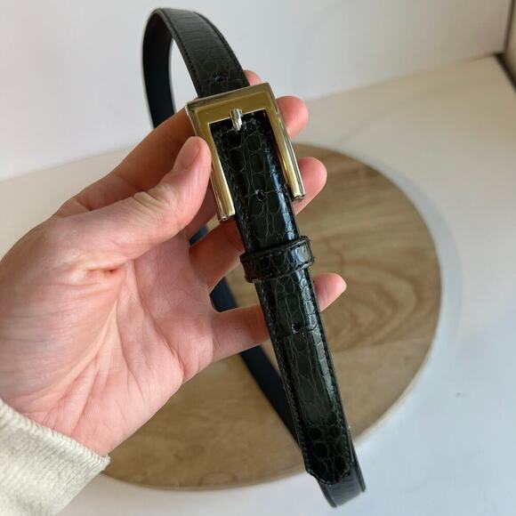 Vintage 90s Green Vegan Leather Snake Skin Buckle Belt Size Medium/Large - Picture 9 of 11